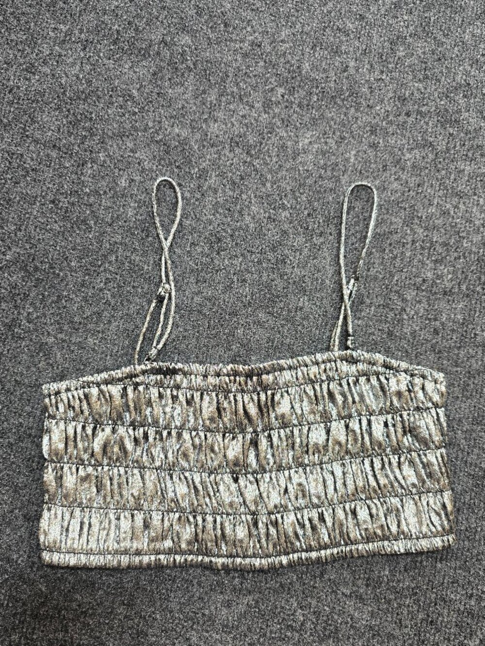Future Collective x Alaina Noelle Crop Top XS Metallic Silver Ruched Adjustable